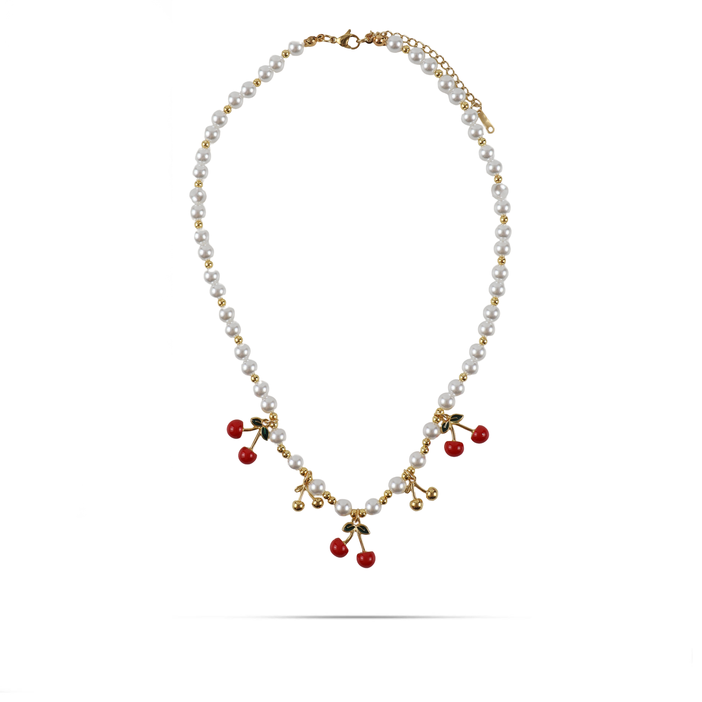 Κολιέ με κερασάκια και πέρλες Mar and Mar Pearly Cherries από ανοξείδωτο ατσάλι