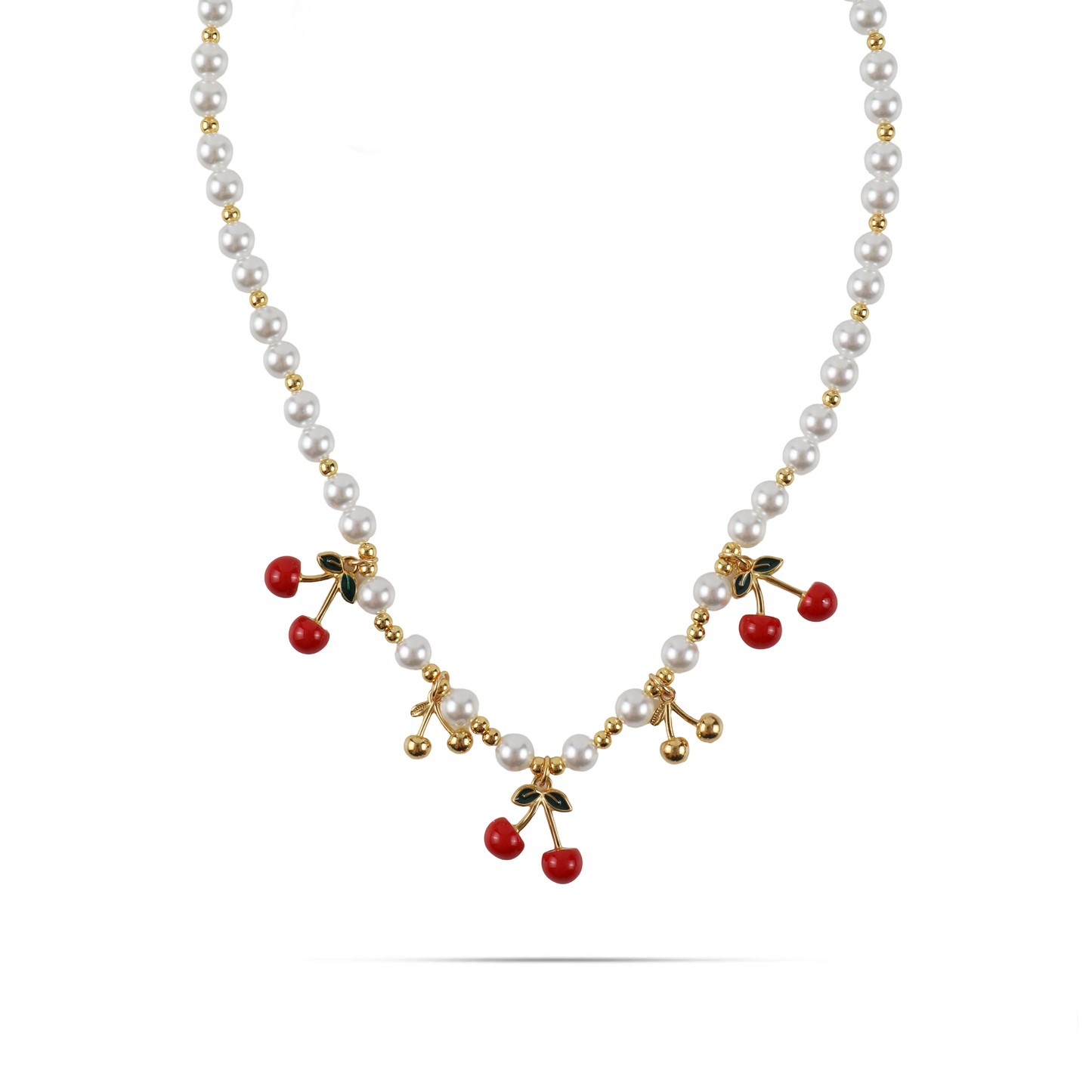Κολιέ με κερασάκια και πέρλες Mar and Mar Pearly Cherries από ανοξείδωτο ατσάλι