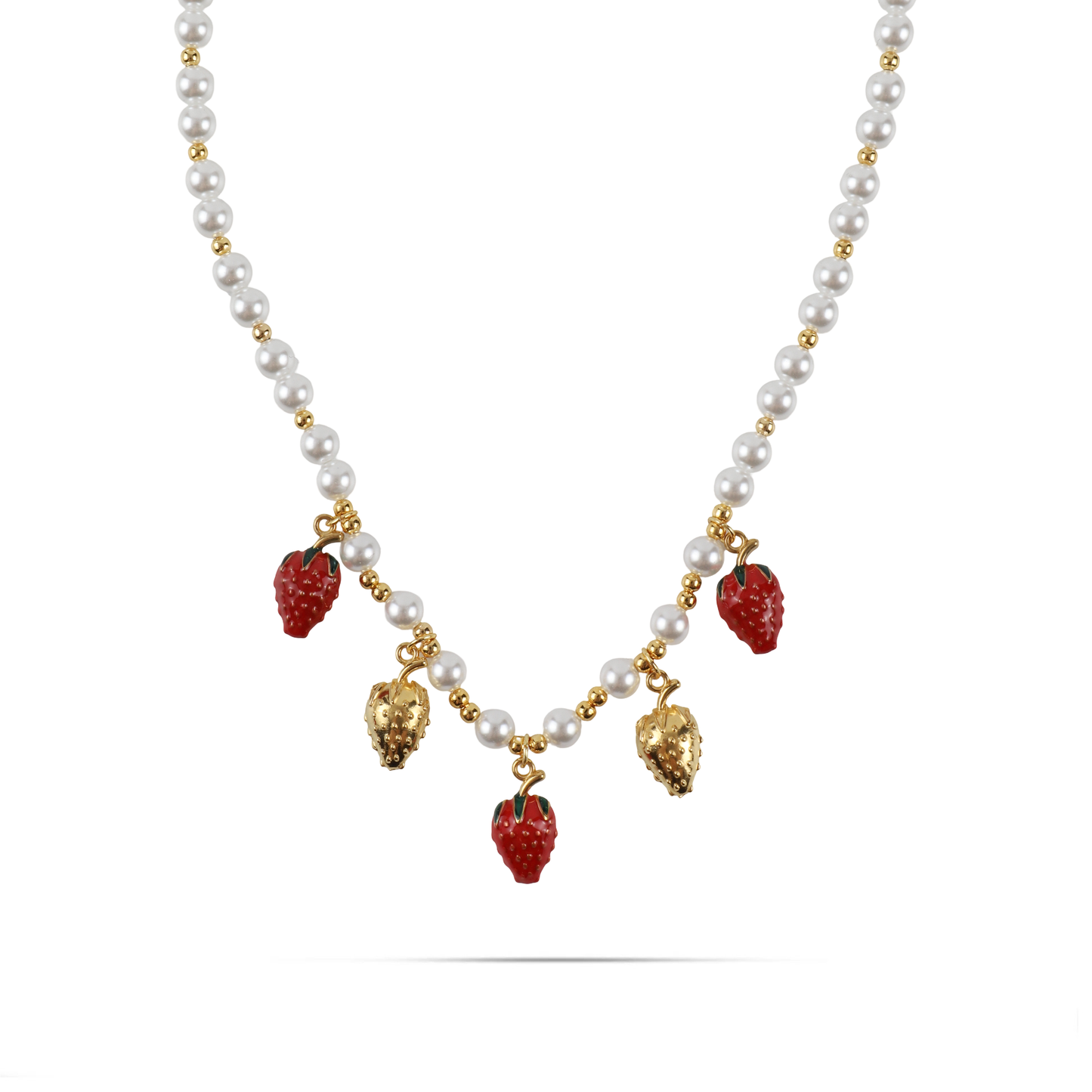 Κολιέ με φράουλες και πέρλες Mar and Mar Pearly Strawberries από ανοξείδωτο ατσάλι