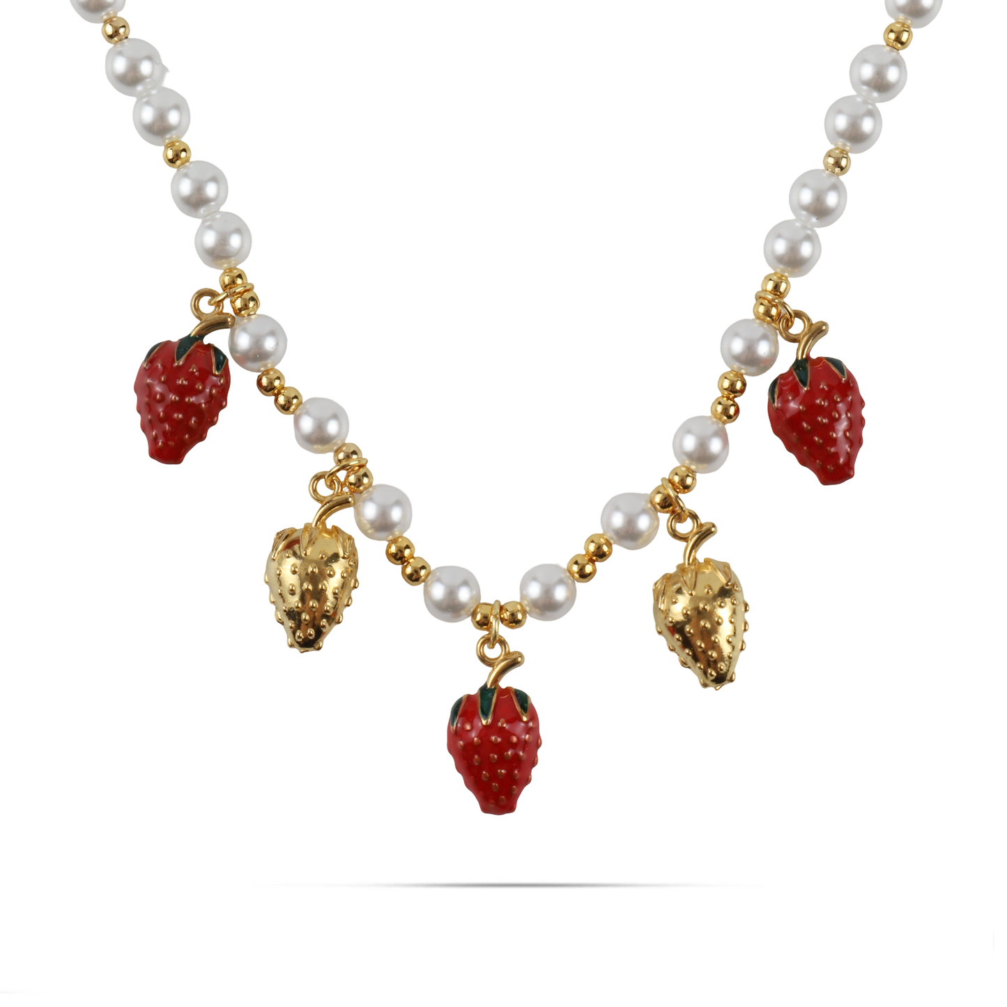 Κολιέ με φράουλες και πέρλες Mar and Mar Pearly Strawberries από ανοξείδωτο ατσάλι