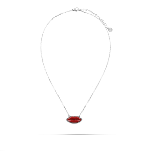 Γυναικείο κολιέ Mar and Mar Red Lips Silver από ανοξείδωτο ατσάλι