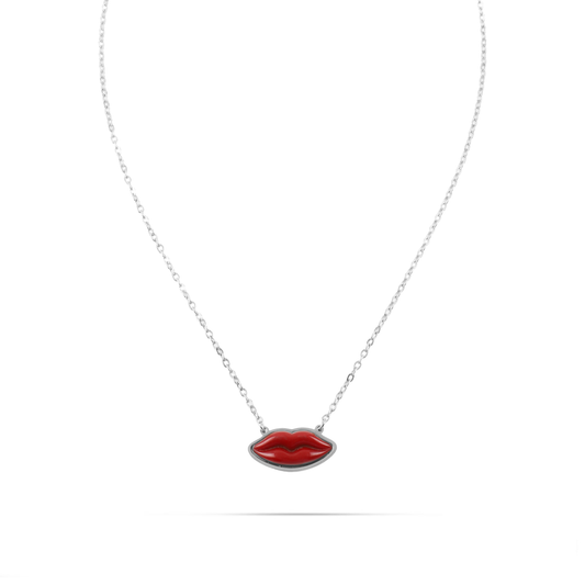 Γυναικείο κολιέ Mar and Mar Red Lips Silver από ανοξείδωτο ατσάλι