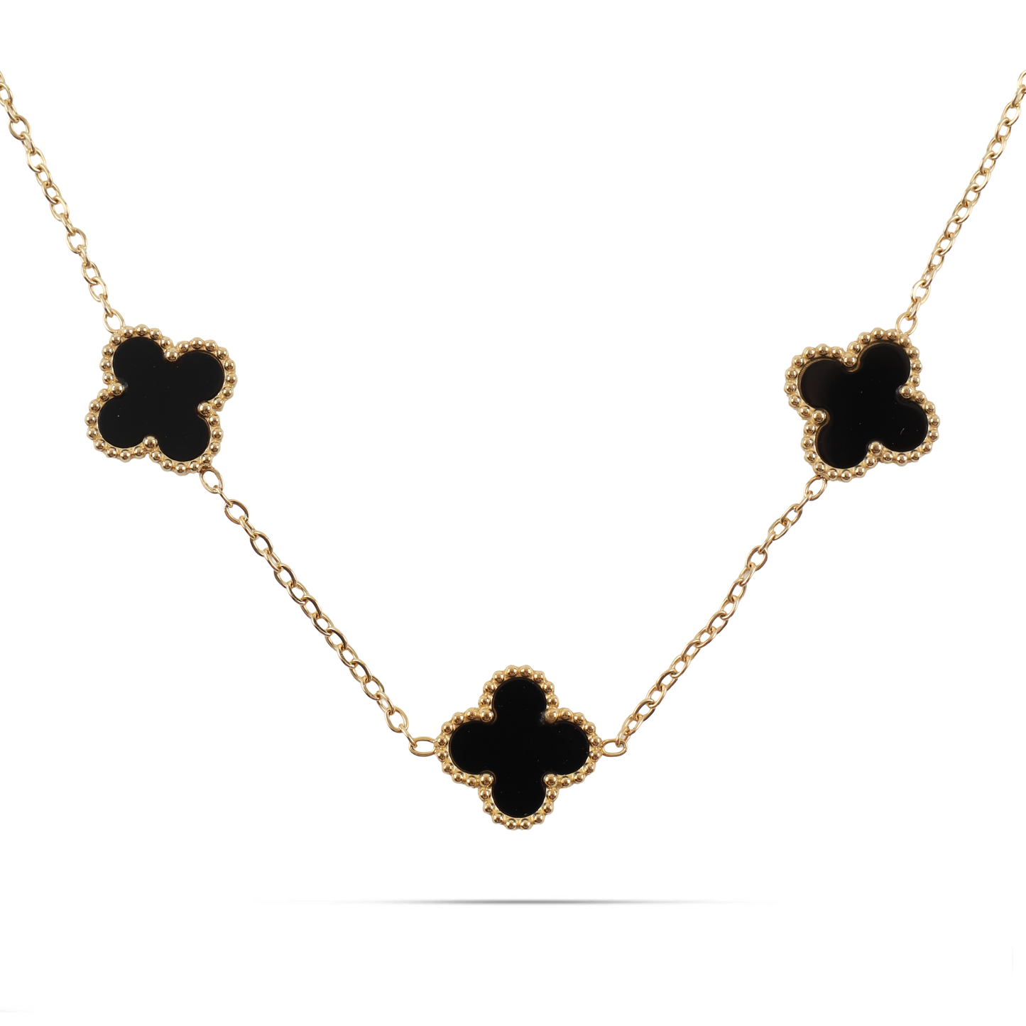 Κολιέ με πέτρες φίλντισι Mar and Mar Clovers (Black) από ανοξείδωτο ατσάλι