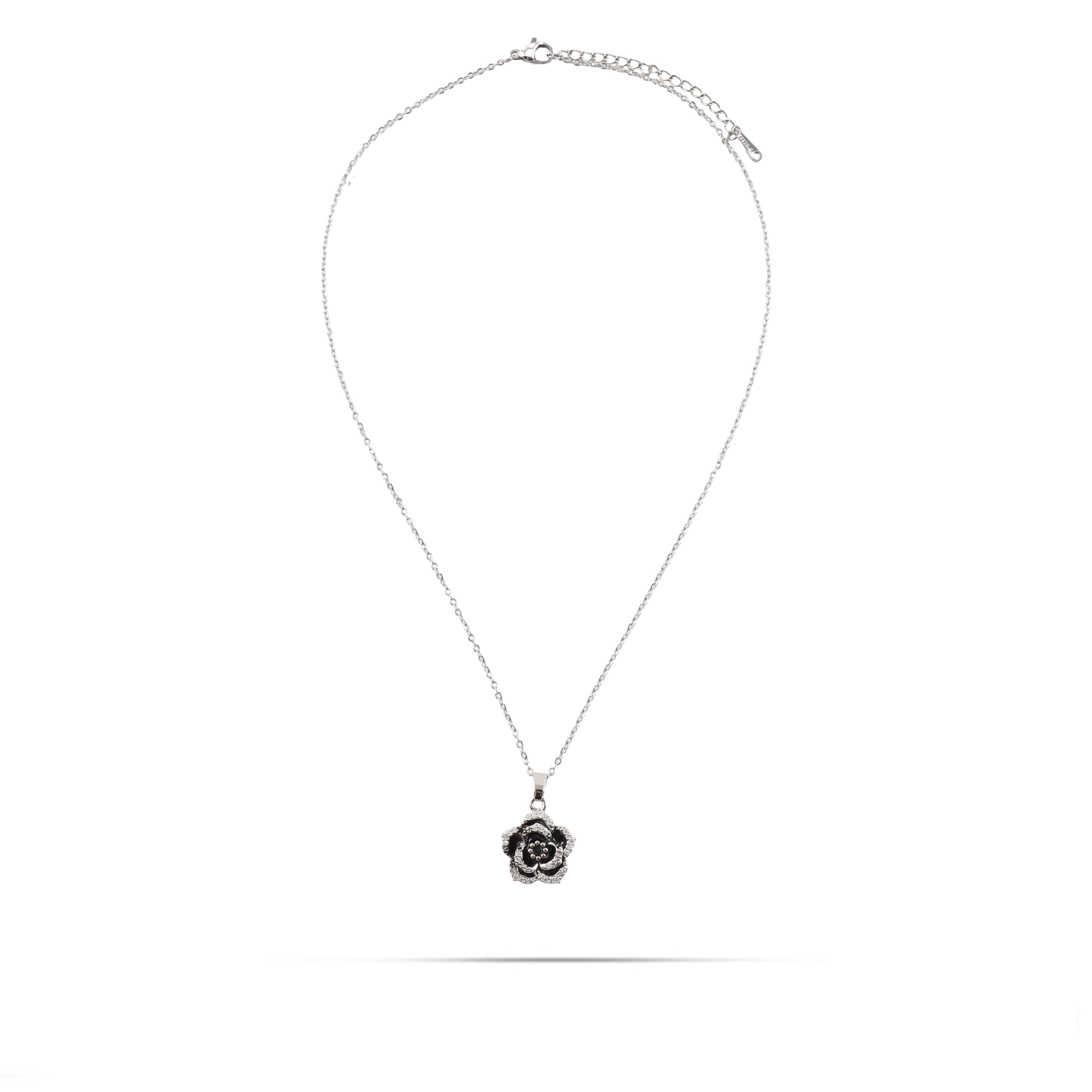 Κολιέ τριαντάφυλλο με ζιργκόν Mar and Mar Black Rose (Silver) από ανοξείδωτο ατσάλι