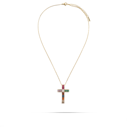 Κολιέ σταυρός με πέτρες ζιργκόν Mar and Mar Nefeli Cross (Mix) από ανοξείδωτο ατσάλι