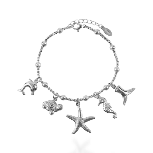 Χειροποίητο βραχιόλι με charms Mar and Mar Nalaya Silver από ανοξείδωτο ατσάλι