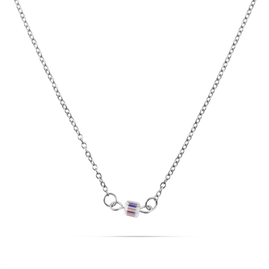 Κολιέ με κύβο από ιριδίζον κρύσταλλο Mar and Mar Little Cube Silver από ανοξείδωτο ατσάλι