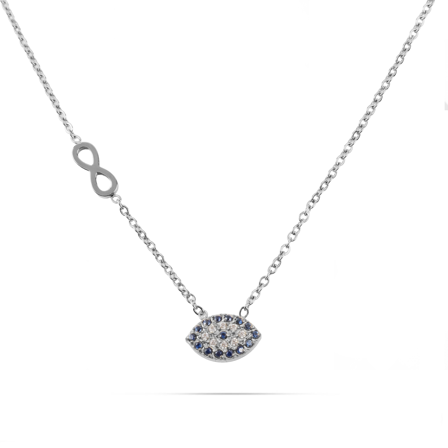 Κολιέ με ματάκι και πέτρες ζιργκόν Mar and Mar Augustina Infinity Silver από ανοξείδωτο ατσάλι