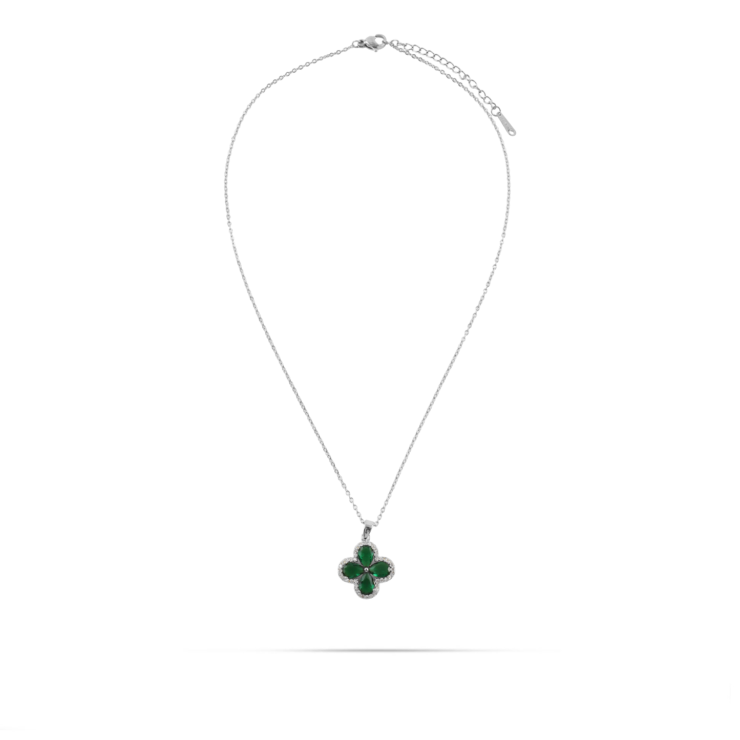 Κολιέ λουλούδι με πέτρες ζιργκόν Mar and Mar Lianna Green Silver από ανοξείδωτο ατσάλι