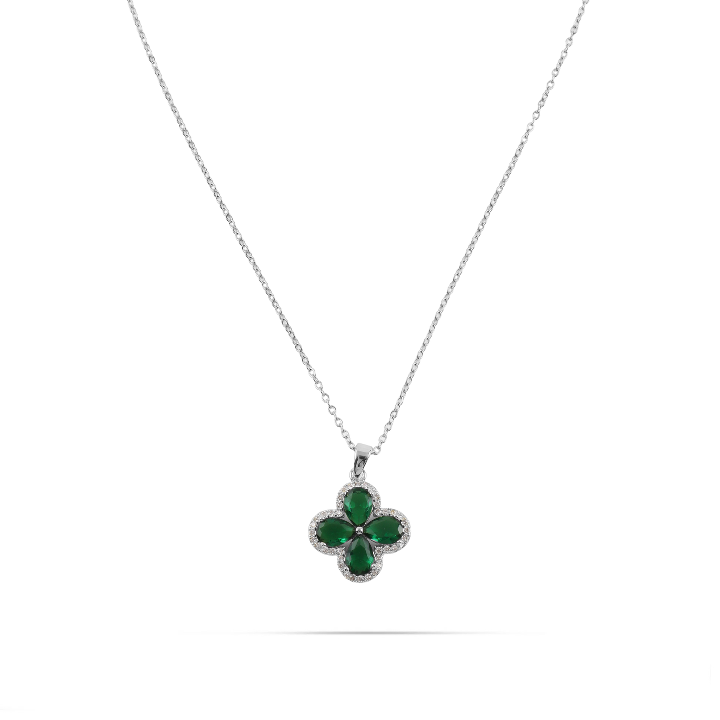 Κολιέ λουλούδι με πέτρες ζιργκόν Mar and Mar Lianna Green Silver από ανοξείδωτο ατσάλι