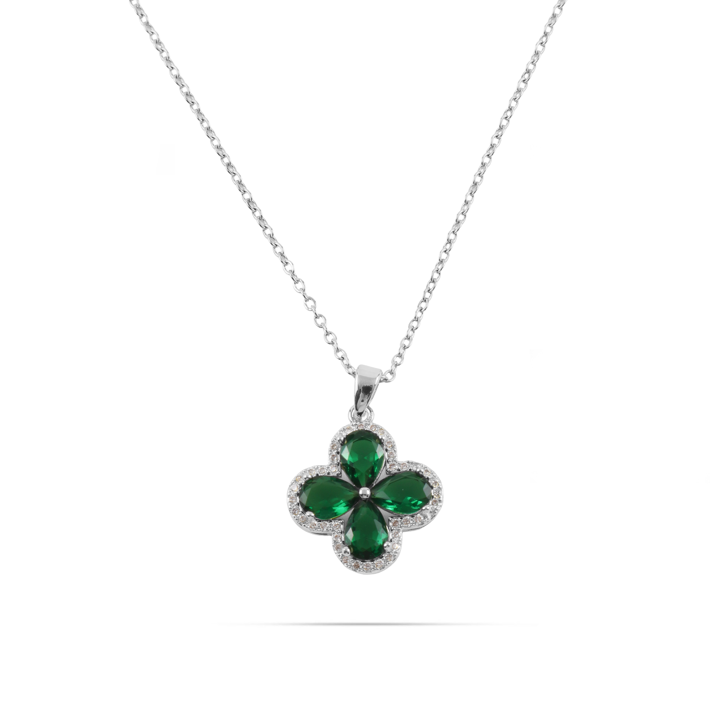 Κολιέ λουλούδι με πέτρες ζιργκόν Mar and Mar Lianna Green Silver από ανοξείδωτο ατσάλι