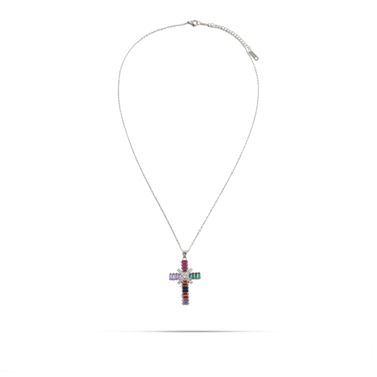 Κολιέ σταυρός με πέτρες ζιργκόν Mar and Mar Faith Cross (Rainbow) από ανοξείδωτο ατσάλι