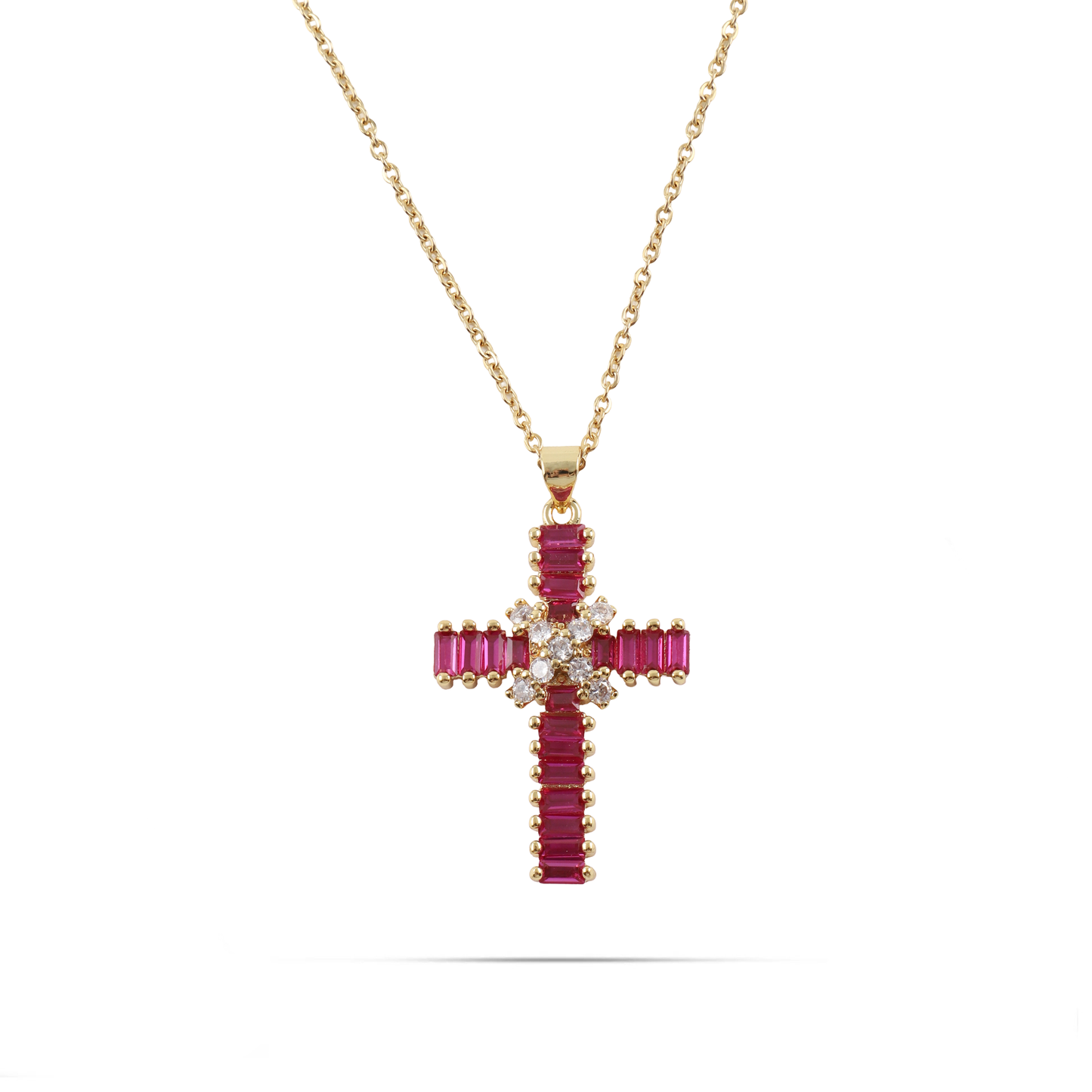 Κολιέ σταυρός με πέτρες ζιργκόν Mar and Mar Faith Cross (Magenta) από ανοξείδωτο ατσάλι