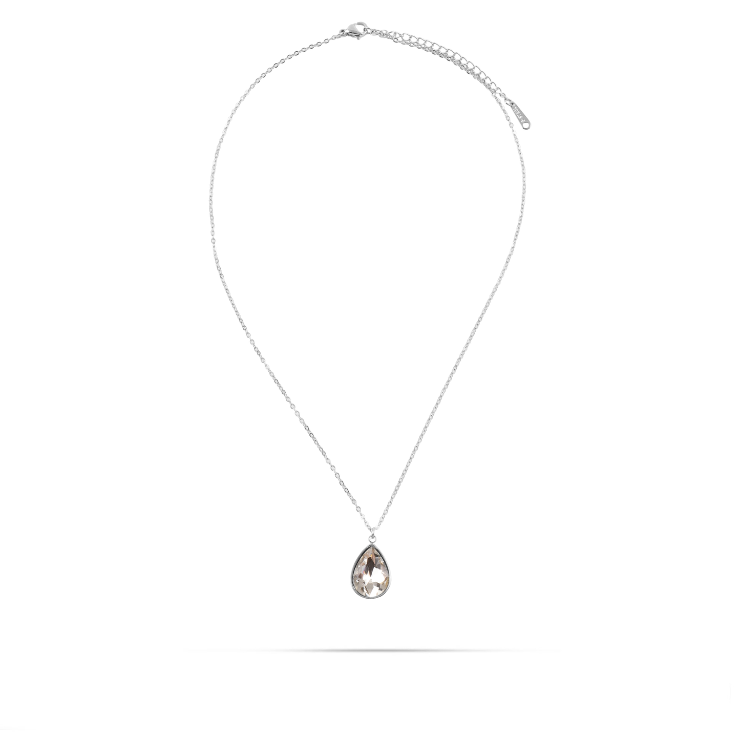 Κολιέ δάκρυ με πέτρα ζιργκόν Mar and Mar Isabella (White) Silver από ανοξείδωτο ατσάλι