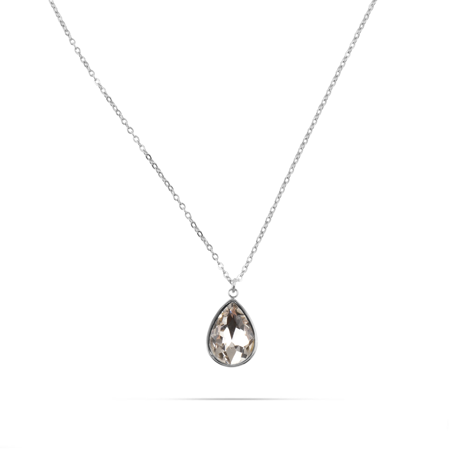 Κολιέ δάκρυ με πέτρα ζιργκόν Mar and Mar Isabella (White) Silver από ανοξείδωτο ατσάλι