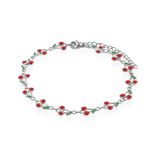 Αλυσίδα ποδιού Mar and Mar Cherry Silver από ανοξείδωτο ατσάλι