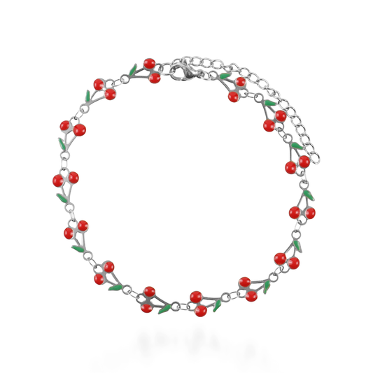 Αλυσίδα ποδιού Mar and Mar Cherry Silver από ανοξείδωτο ατσάλι
