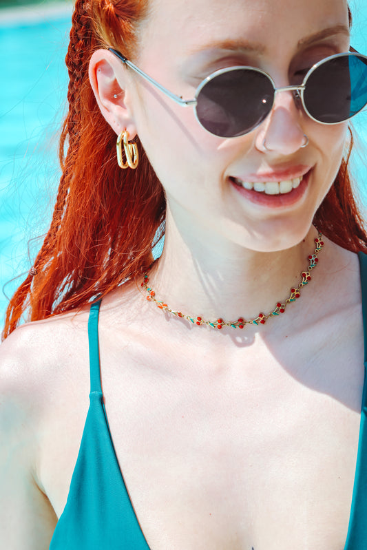 Χειροποίητο κολιέ choker με κεράσια Mar and Mar Cherries από ανοξείδωτο ατσάλι