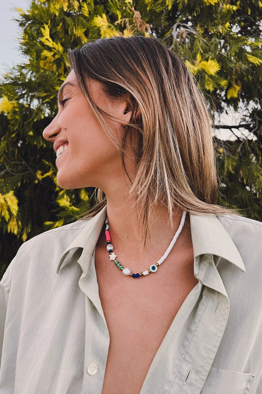 Κολιέ ματάκι με χάντρες Bonbon Eye από ανοξείδωτο ατσάλι