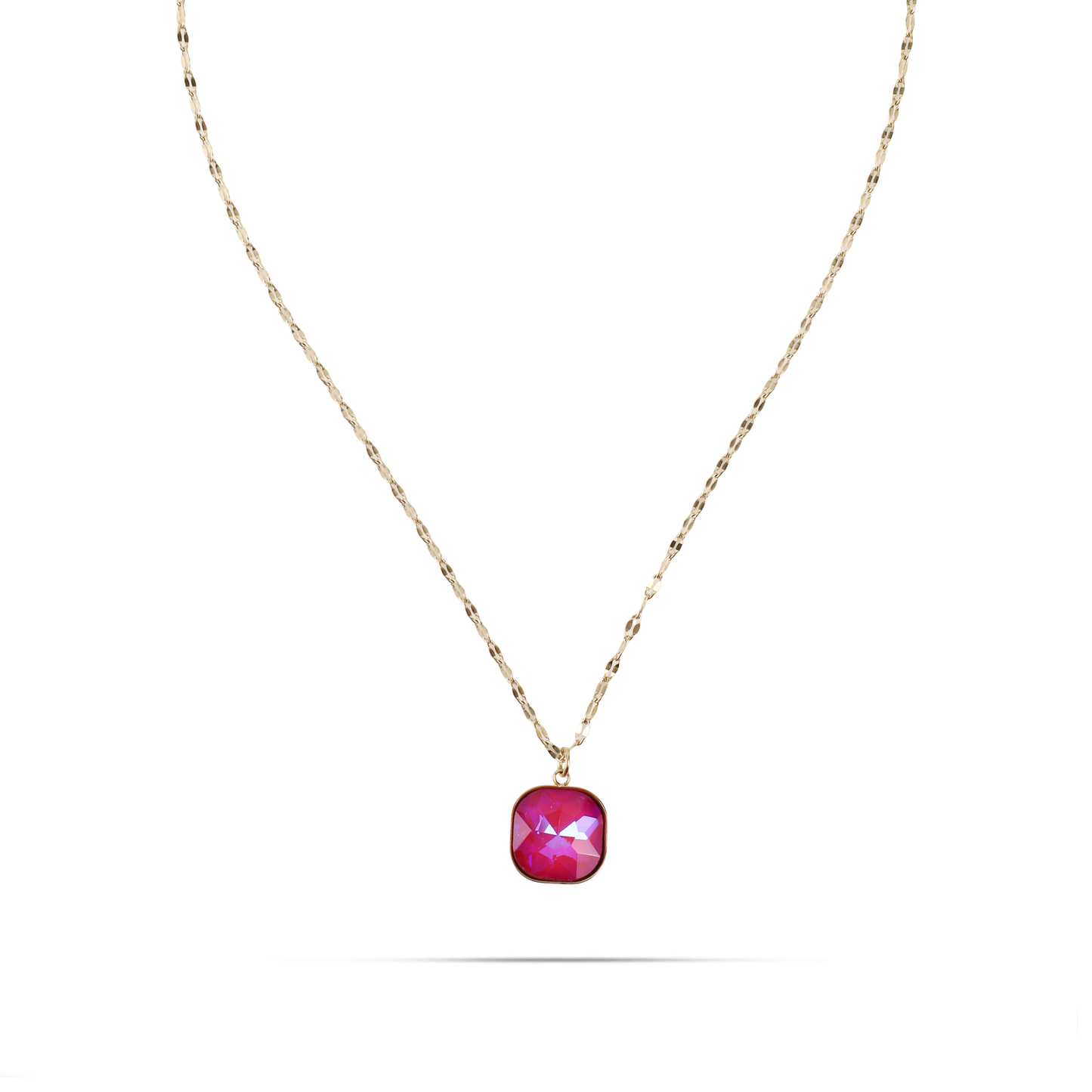 Κολιέ με πέτρα ζιργκόν Mar and Mar Isida Cube (Magenta) από ανοξείδωτο ατσάλι