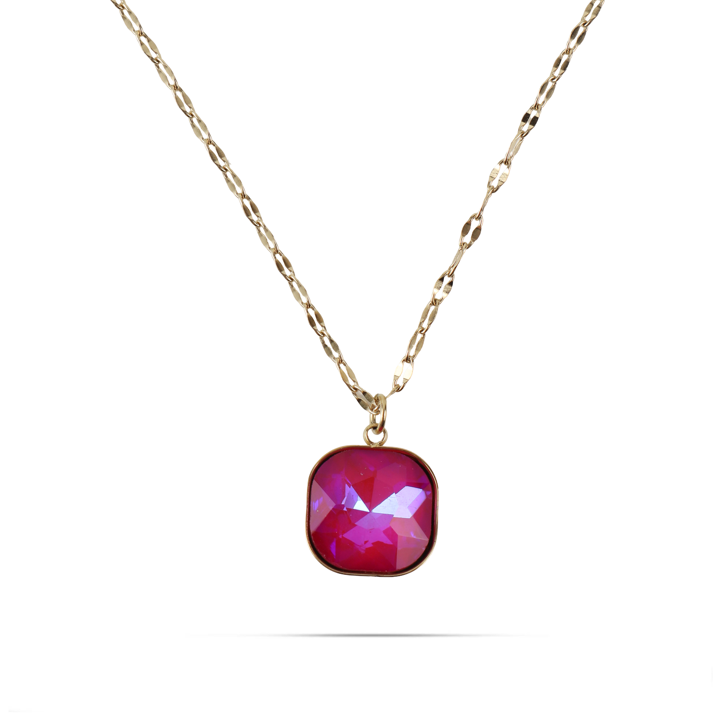 Κολιέ με πέτρα ζιργκόν Mar and Mar Isida Cube (Magenta) από ανοξείδωτο ατσάλι