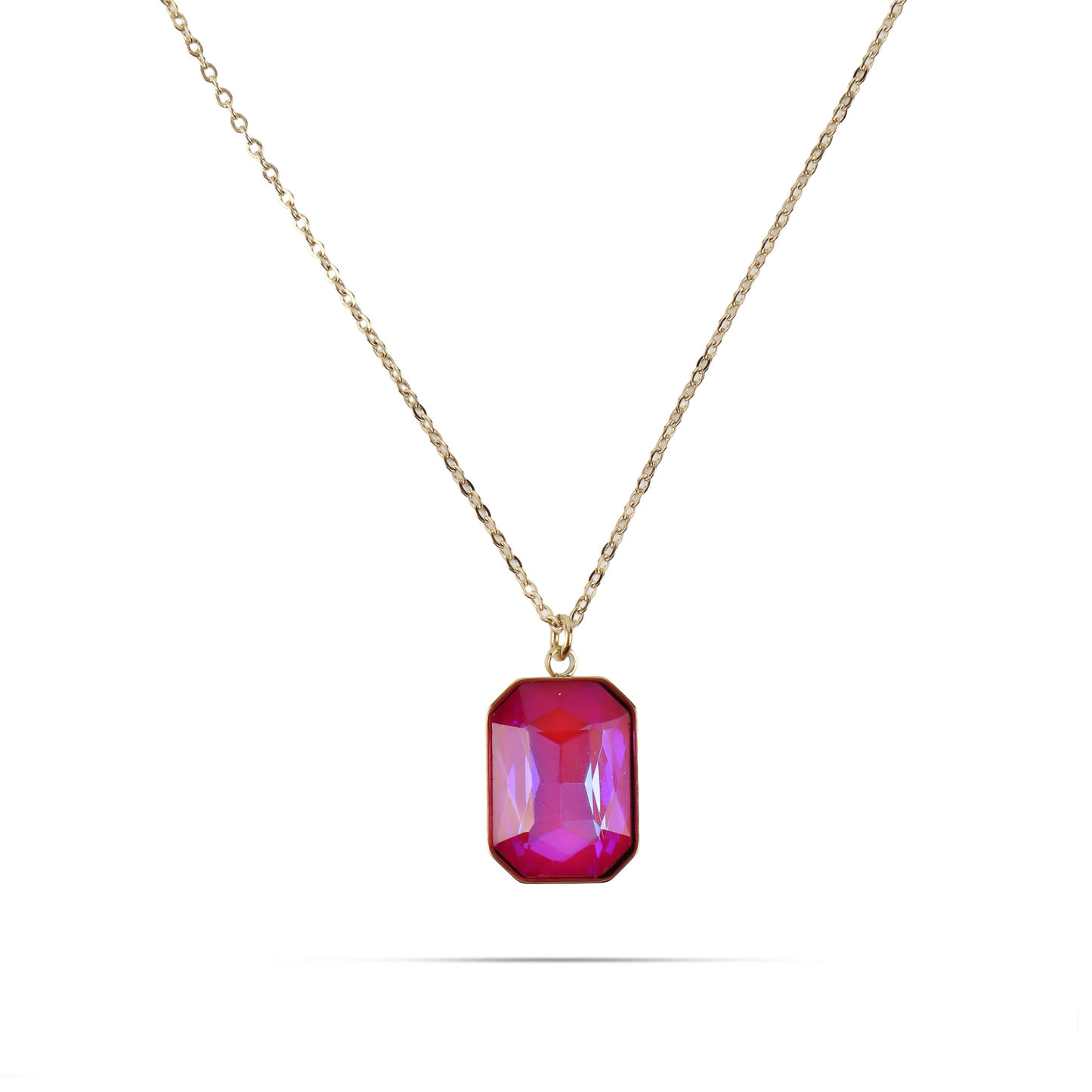 Κολιέ με πέτρα ζιργκόν Mar and Mar Isida Rectangle (Magenta) από ανοξείδωτο ατσάλι