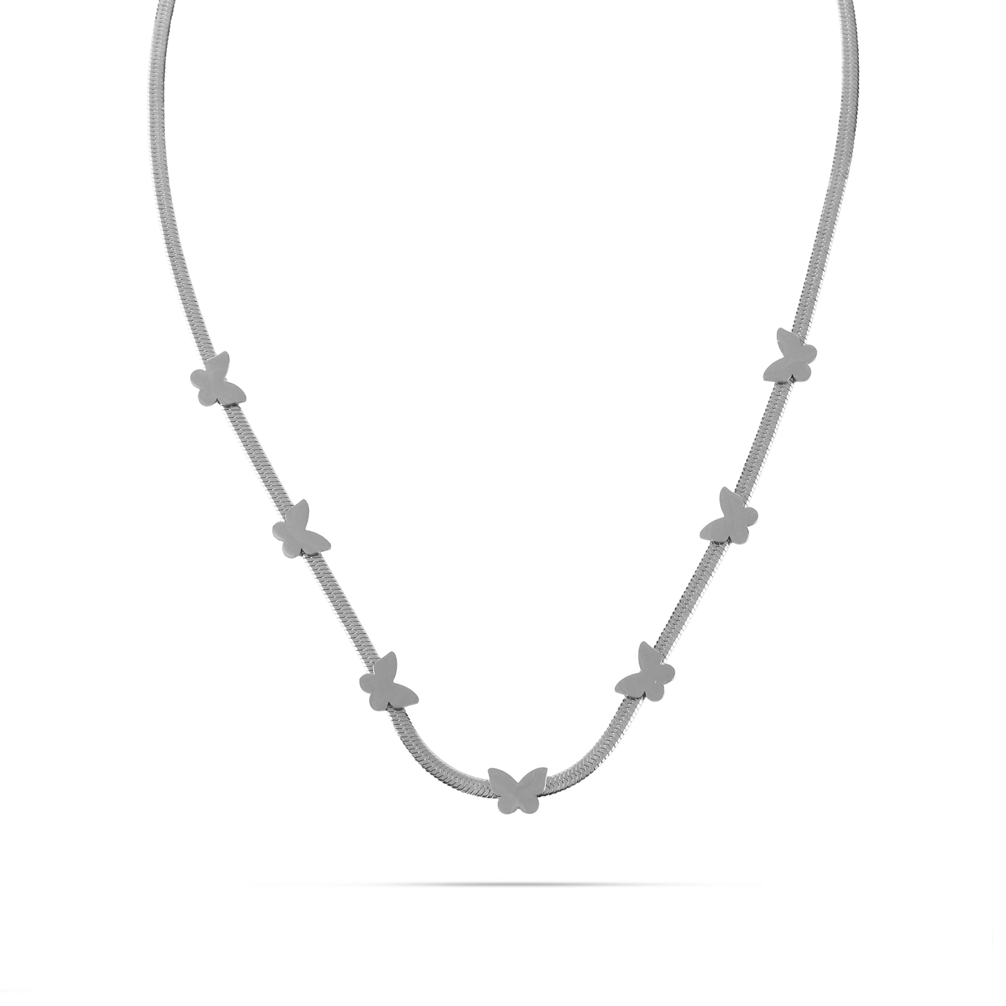 Κολιέ αλυσίδα Flat Snake Mar and Mar Lillie Butterfly (Silver) από ανοξείδωτο ατσάλι