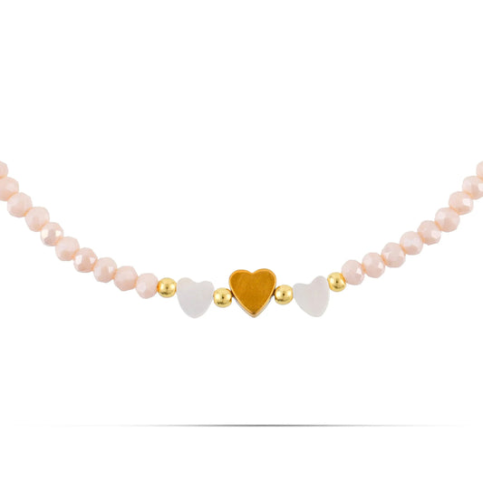 Γυναικείο χειροποίητο κολιέ choker με καρδιές και πέτρα Φίλντισι Mar and Mar Solly με φυσικές ορυκτές χάντρες Αιματίτη