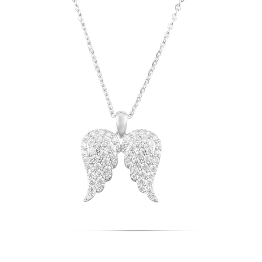 Κολιέ με φτερά και πέτρες ζιργκόν Mar and Mar Angel Wings Silver από ανοξείδωτο ατσάλι