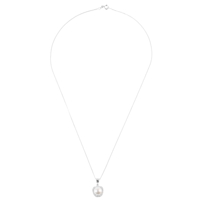 Κολιέ μήλο με πέρλα και πέτρες ζιργκόν Mar and Mar Apple Pearl από ασήμι 925