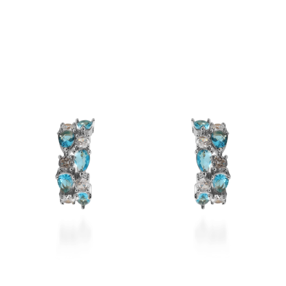Σκουλαρίκια κρίκοι με πέτρες ζιργκόν Kailey Silver (Light Blue)