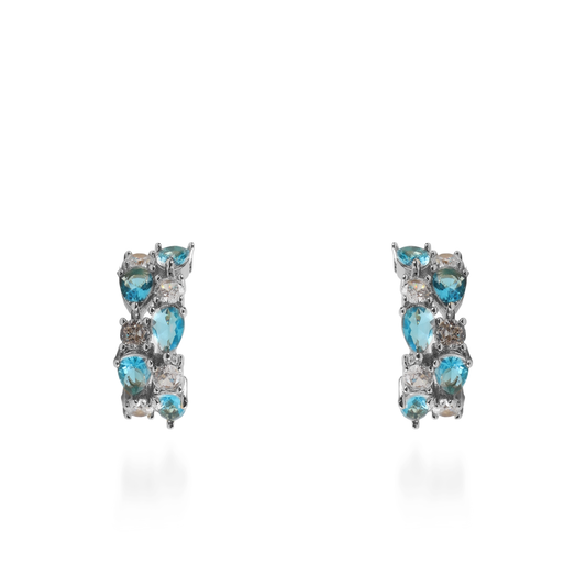 Σκουλαρίκια κρίκοι με πέτρες ζιργκόν Kailey Silver (Light Blue)