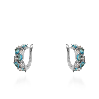 Σκουλαρίκια κρίκοι με πέτρες ζιργκόν Kailey Silver (Light Blue)