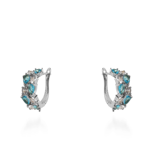 Σκουλαρίκια κρίκοι με πέτρες ζιργκόν Kailey Silver (Light Blue)