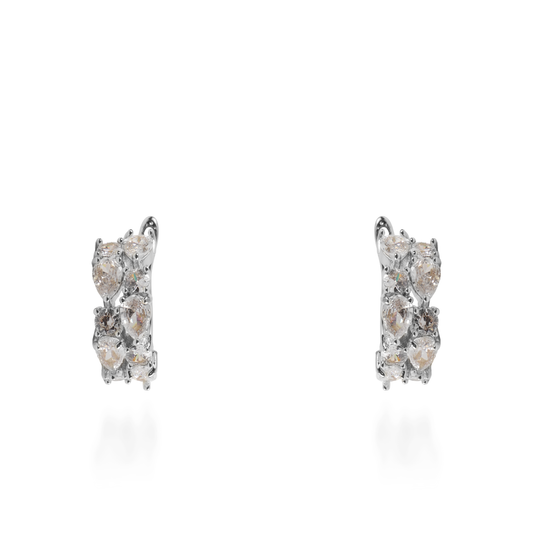 Σκουλαρίκια κρίκοι με πέτρες ζιργκόν Kailey Silver (White)