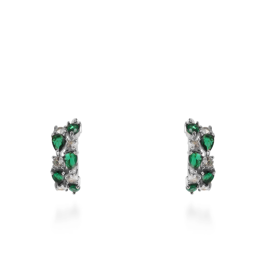 Σκουλαρίκια κρίκοι με πέτρες ζιργκόν Kailey Silver (Green)