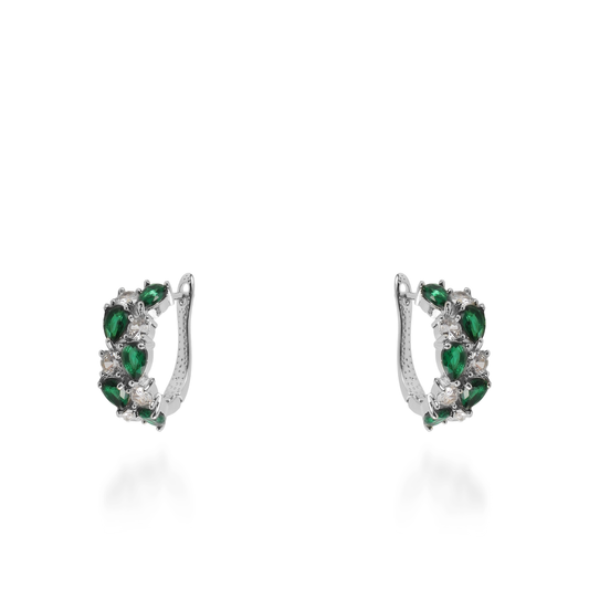 Σκουλαρίκια κρίκοι με πέτρες ζιργκόν Kailey Silver (Green)