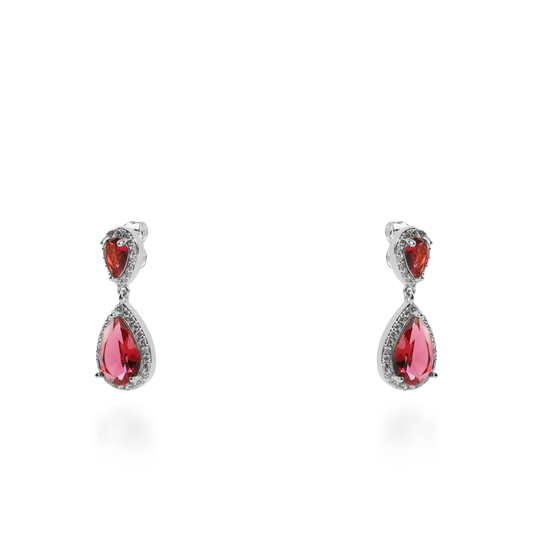 Σκουλαρίκια κρεμαστά με πέτρες ζιργκόν Diana Silver (Red)