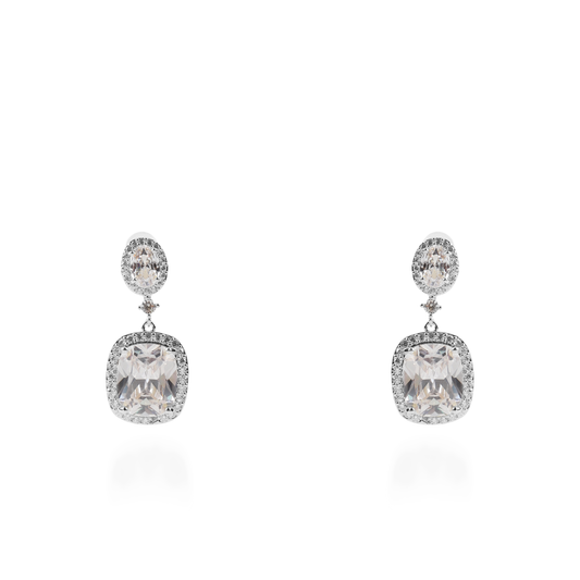 Σκουλαρίκια κρεμαστά με πέτρες ζιργκόν Diana Cube Silver (White)