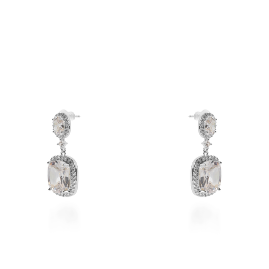Σκουλαρίκια κρεμαστά με πέτρες ζιργκόν Diana Cube Silver (White)
