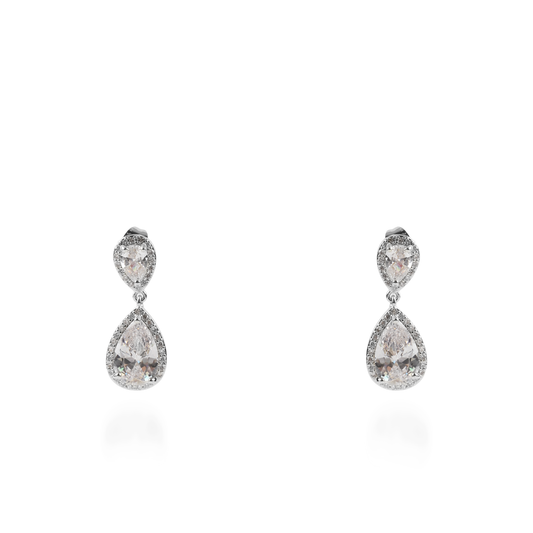 Σκουλαρίκια κρεμαστά με πέτρες ζιργκόν Diana Silver (White)
