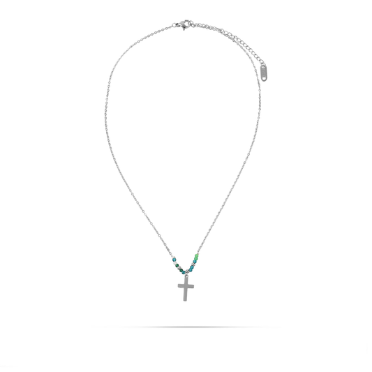 Κολιέ σταυρός με χάντρες Mar and Mar Rainbow Cross (Sliver) από ανοξείδωτο ατσάλι