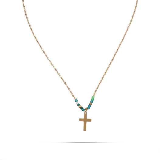 Κολιέ σταυρός με χάντρες Mar and Mar Rainbow Cross από ανοξείδωτο ατσάλι