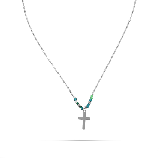 Κολιέ σταυρός με χάντρες Mar and Mar Rainbow Cross (Sliver) από ανοξείδωτο ατσάλι