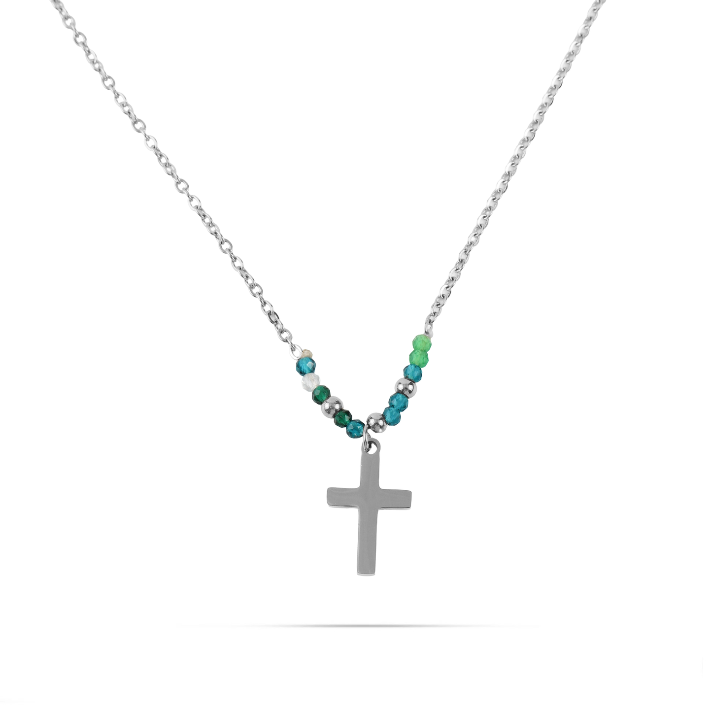 Κολιέ σταυρός με χάντρες Mar and Mar Rainbow Cross (Sliver) από ανοξείδωτο ατσάλι