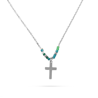 Κολιέ σταυρός με χάντρες Mar and Mar Rainbow Cross (Sliver) από ανοξείδωτο ατσάλι