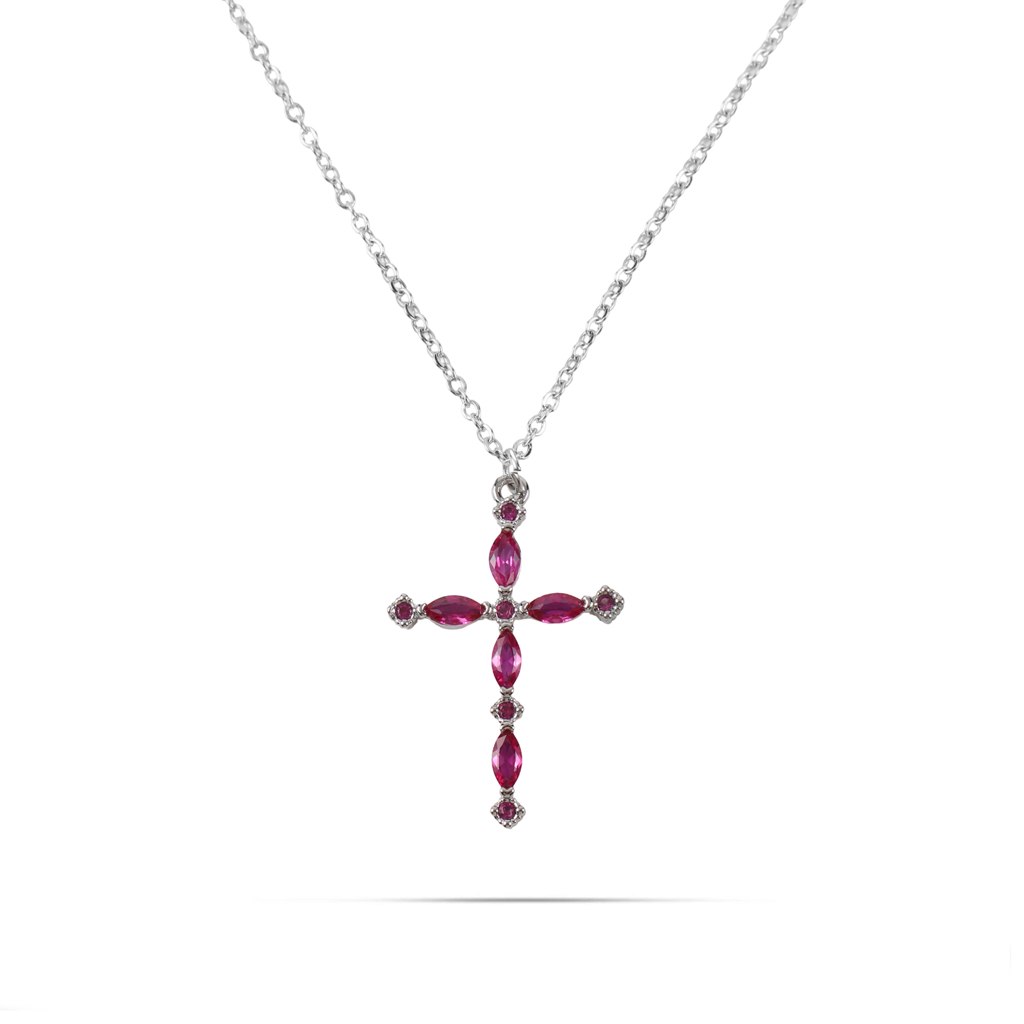 Κολιέ σταυρός με πέτρες ζιργκόν Mar and Mar Ruby (Magenta) από ανοξείδωτο ατσάλι