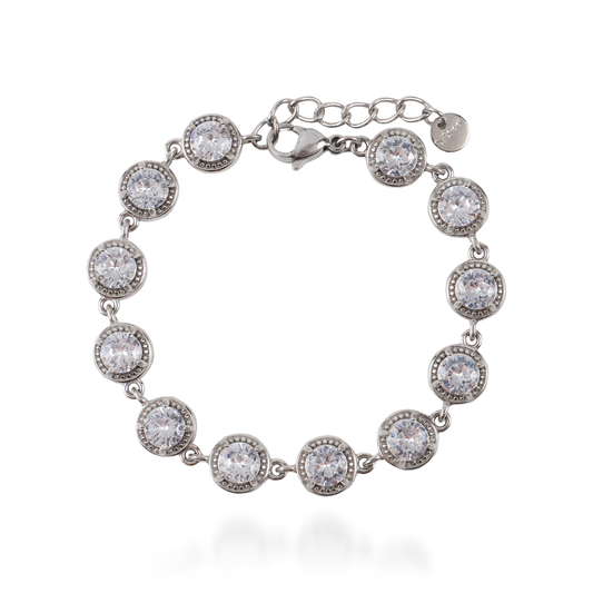 Αλυσίδα χεριού με ζιργκόν Mar and Mar Crystal Round III Silver από ανοξείδωτο ατσάλι