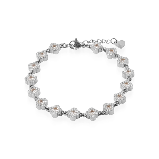 Αλυσίδα χεριού με ζιργκόν Mar and Mar Athena Clover Silver από ανοξείδωτο ατσάλι