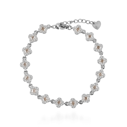 Αλυσίδα χεριού με ζιργκόν Mar and Mar Athena Clover Silver από ανοξείδωτο ατσάλι
